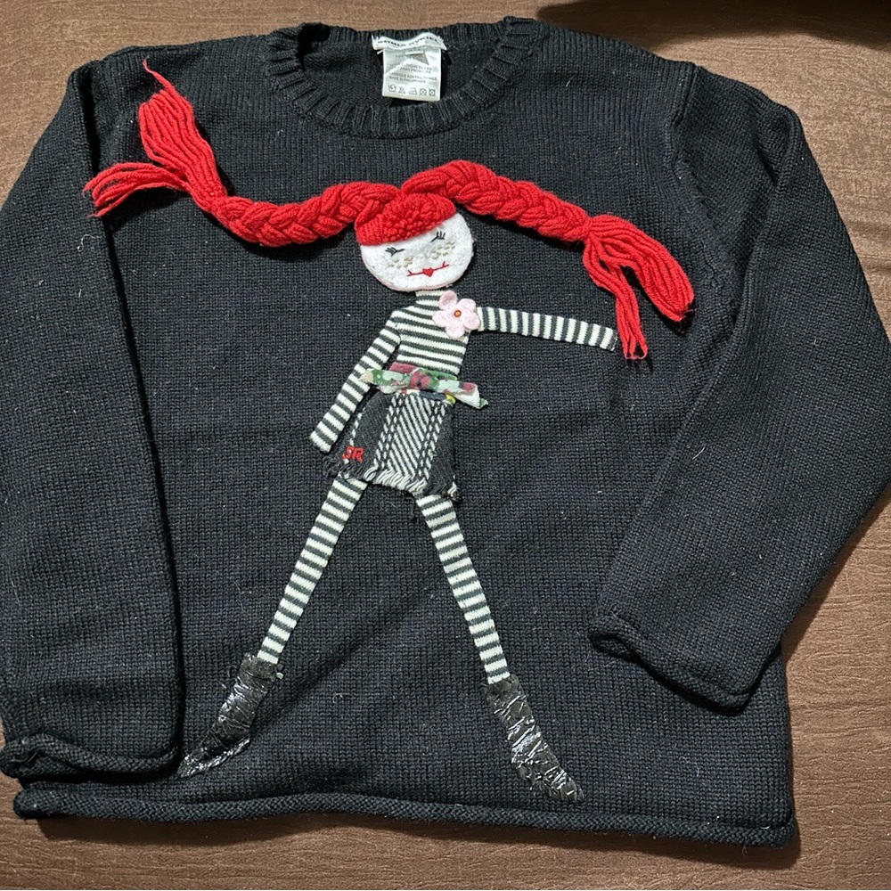 Sonia Rykiel Black Sweater with Red and White Accents